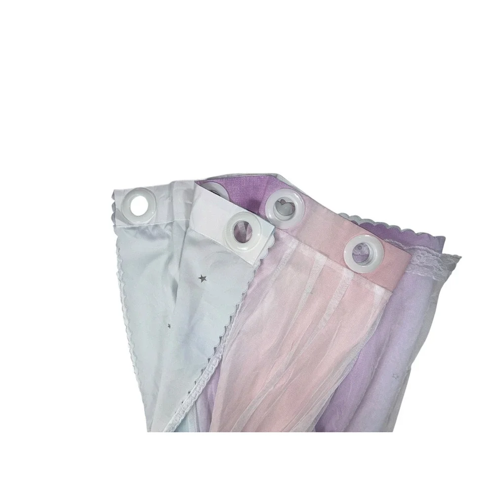 Single Colorful Stripe Curtain With Sheer Lace Overlay 1 Panel Star Cut Outs 64